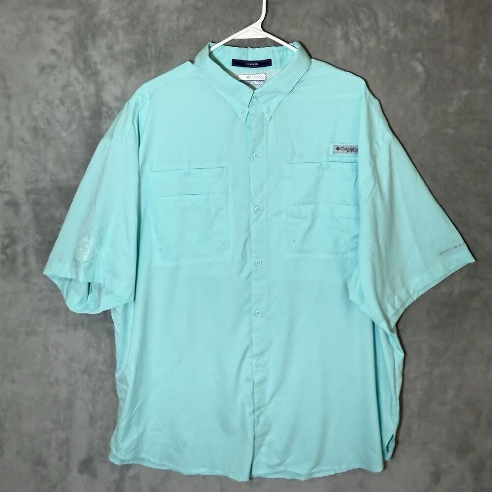 Columbia PFG Shirt 2XL Teal SS Fishing Tamiami Flightlife Air Charter Omni